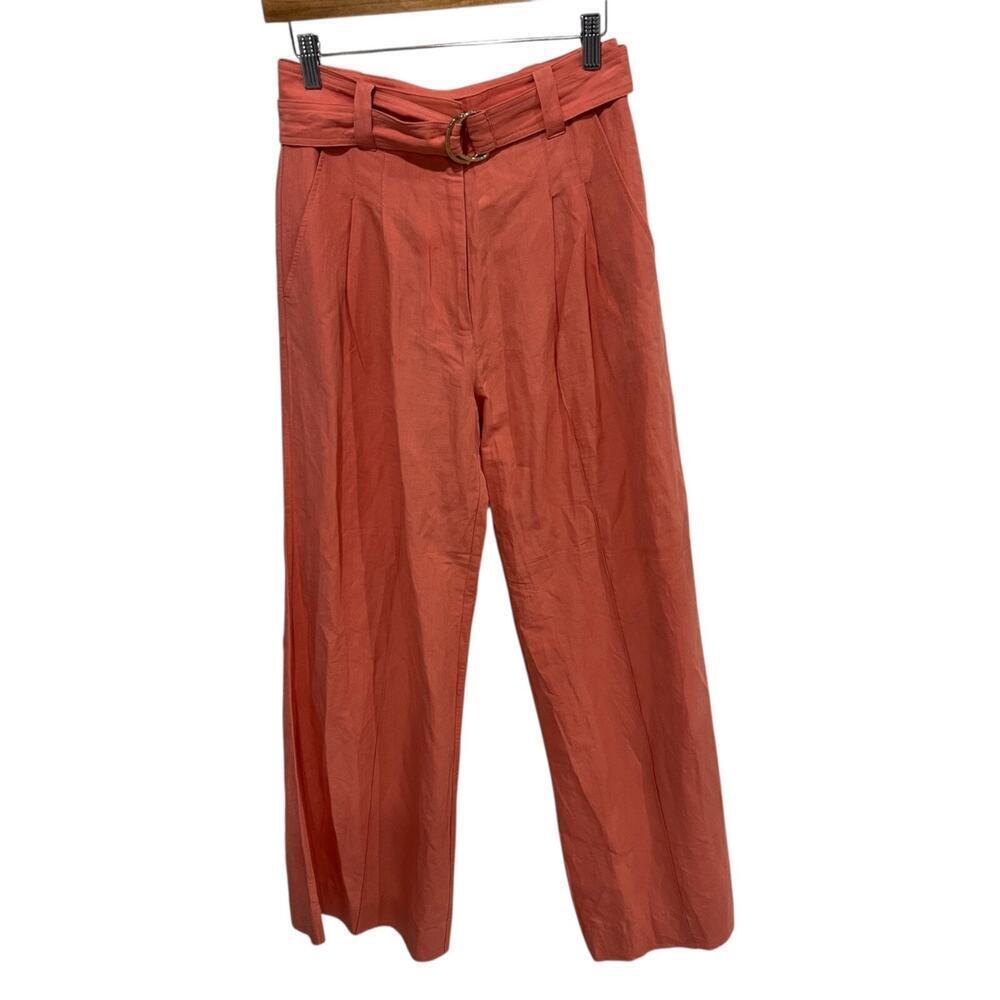 Ulla Johnson Wide Leg Belted Pleated Trousers Silk Linen Pants 2 High Rise
